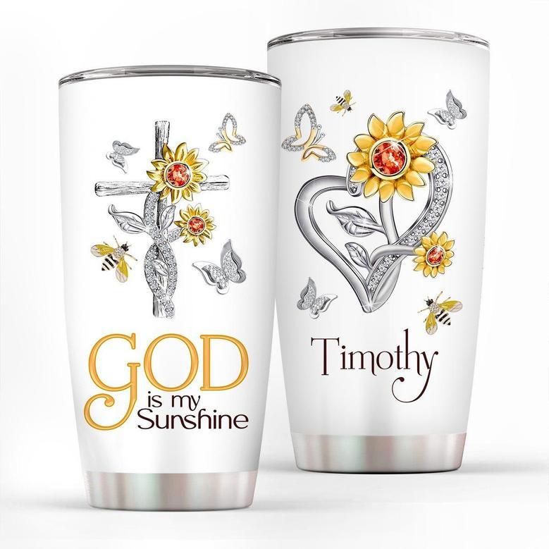 God Is My Sunshine Classic Personalized Sunflower And Cross Stainless Steel Tumbler