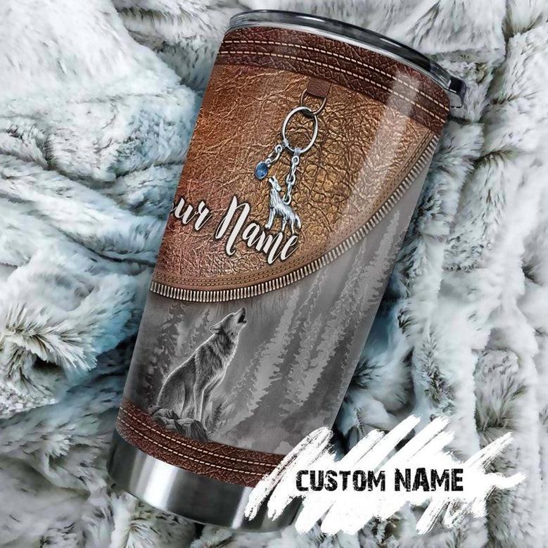 Hello Darkness Wolf Howling Leather Style Personalized Tumbler Wolf Lover Tumbler Birthday Gift Gift For Her For Him Unique Present