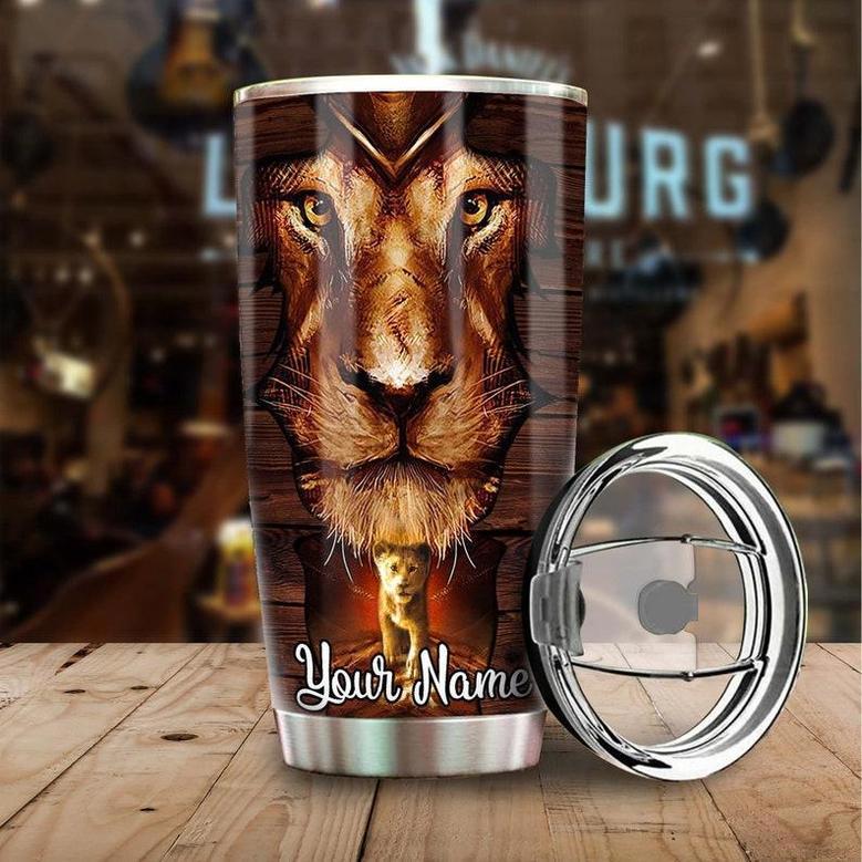 Gift For Father From Daughter Son, Dad Stainless Steel 20oz Tumbler, Lion Daughter Dear Dad The Man I Look Up To Personalized Tumbler, birthday Gift Christmas Gift Father's Day