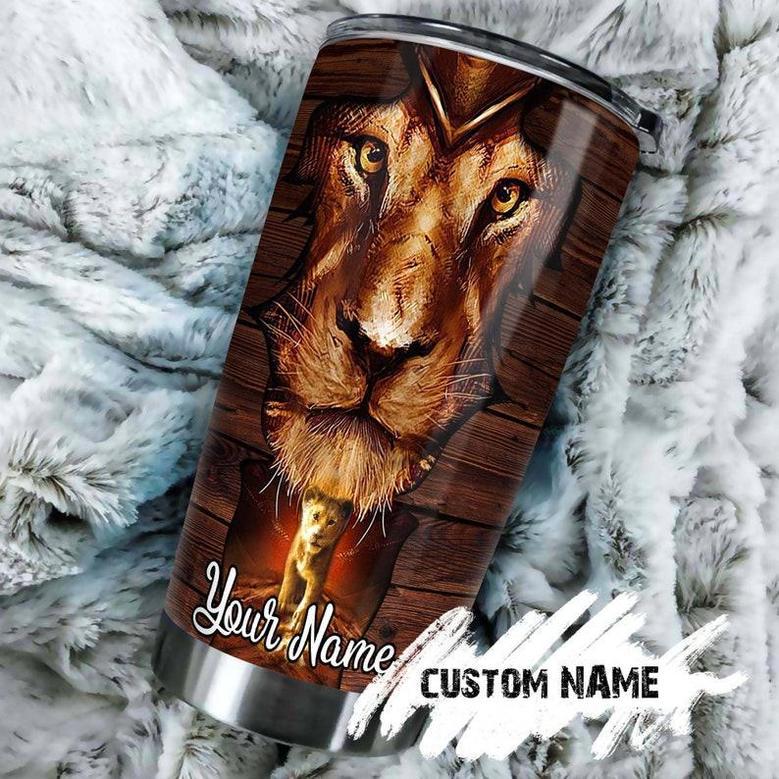 Gift For Father From Daughter Son, Dad Stainless Steel 20oz Tumbler, Lion Daughter Dear Dad The Man I Look Up To Personalized Tumbler, birthday Gift Christmas Gift Father's Day