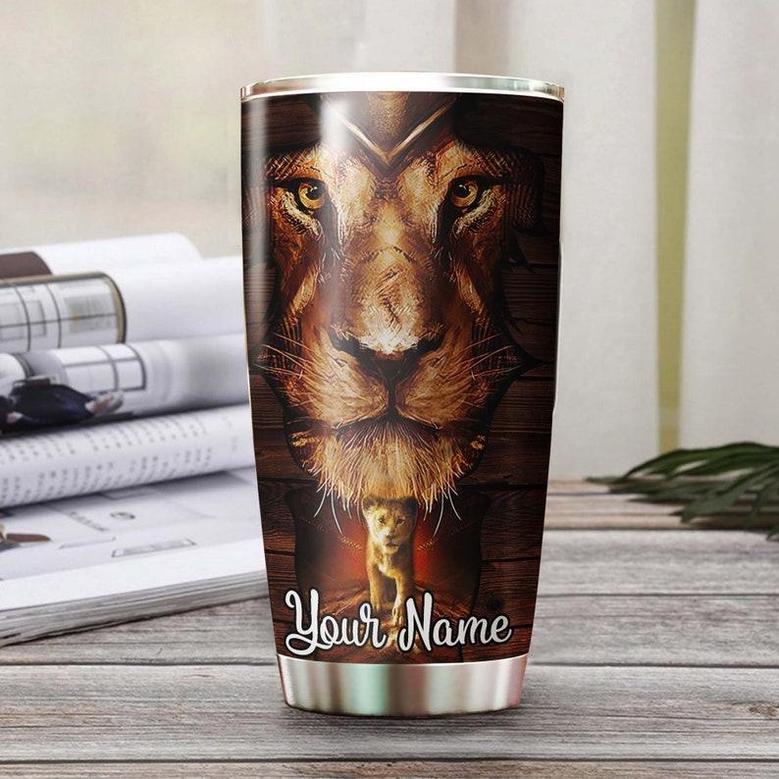 Gift For Father From Daughter Son, Dad Stainless Steel 20oz Tumbler, Lion Daughter Dear Dad The Man I Look Up To Personalized Tumbler, birthday Gift Christmas Gift Father's Day