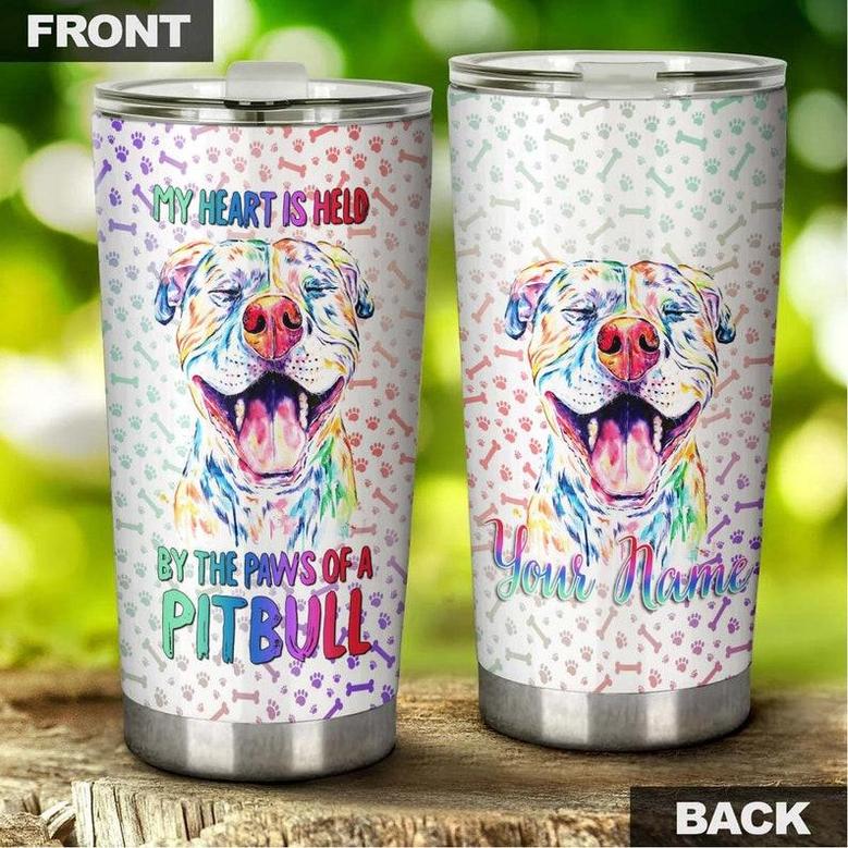 My Heart Is Held By A Pitbull Personalize Dog Tumblermother'S Day Gift Pitbull Mom Giftgift For Dog Pitbull Loverfancy Pitbull Tumbler