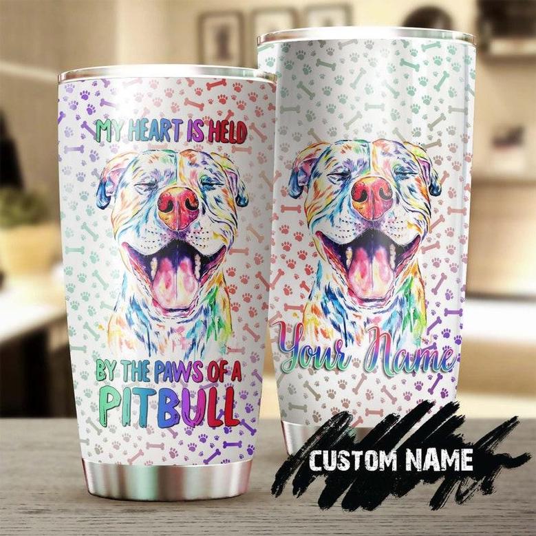 My Heart Is Held By A Pitbull Personalize Dog Tumblermother'S Day Gift Pitbull Mom Giftgift For Dog Pitbull Loverfancy Pitbull Tumbler