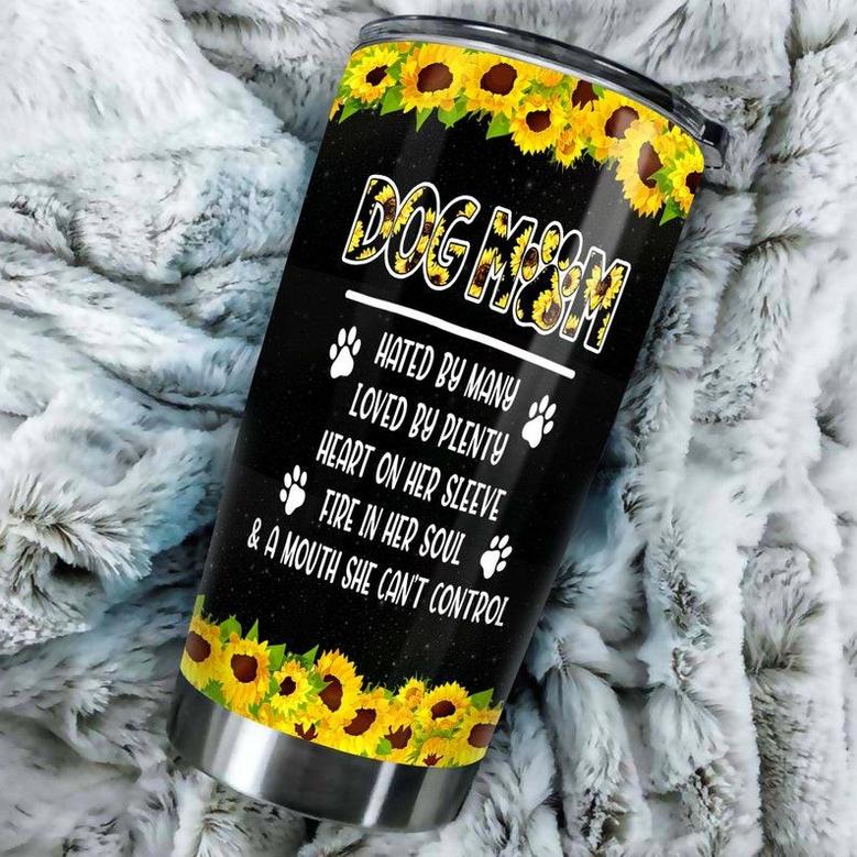 Pittie Dog Mom Sunflower Hated By Many Loved By Plenty Heart On Her Sleeve Tumblerbirthday Christmas Mother'S Day Gift For Dog Pitbull Mom