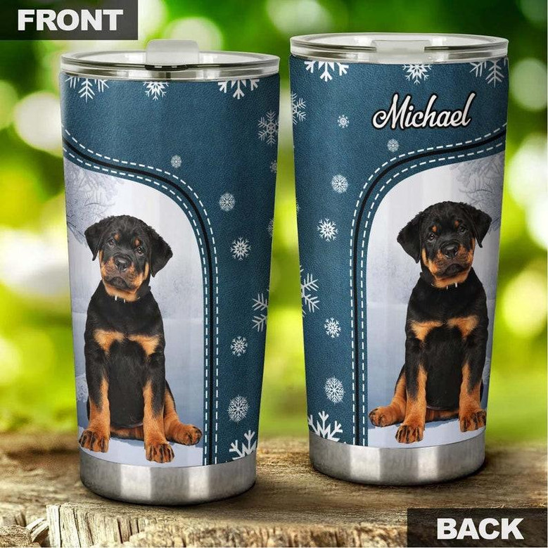 Rottweiler Puppy Snow Flakes Personalized Tumbler Gift For Rottweiler Mom Mother'S Day Gift Gift For Rottweiler Dadrottweiler Lover Gift