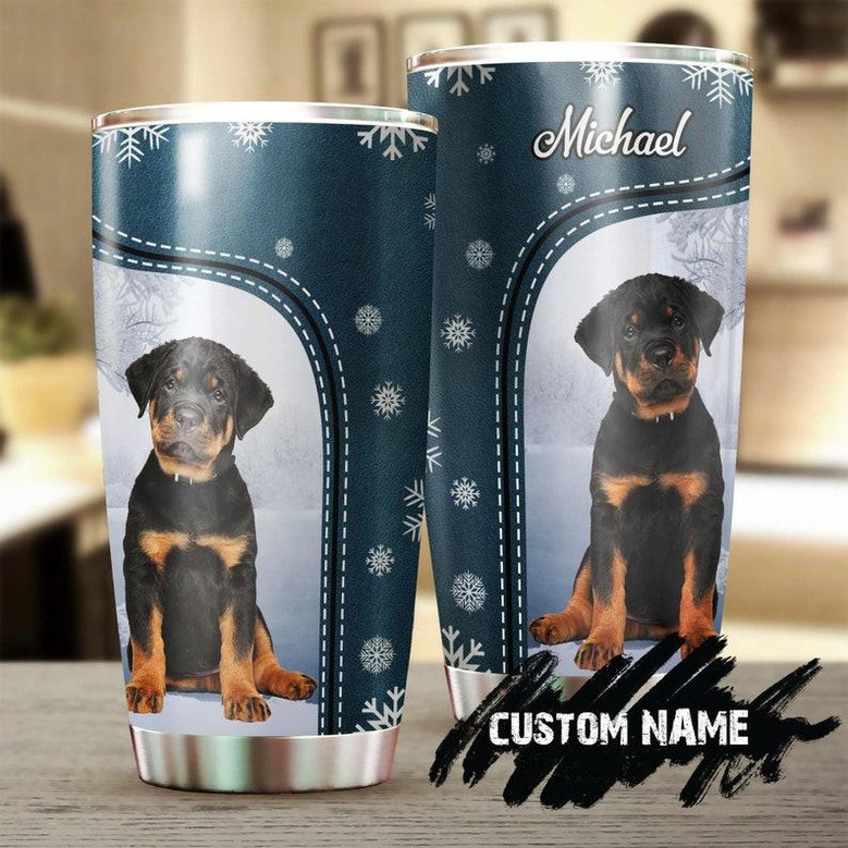 Rottweiler Puppy Snow Flakes Personalized Tumbler Gift For Rottweiler Mom Mother'S Day Gift Gift For Rottweiler Dadrottweiler Lover Gift