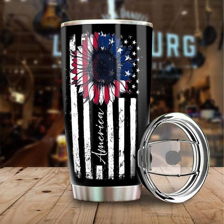 Sunflower America Flag Independence Day Personalized Tumblersunflower Tumblergift For America Loversunflower Presentgift For Her For Him