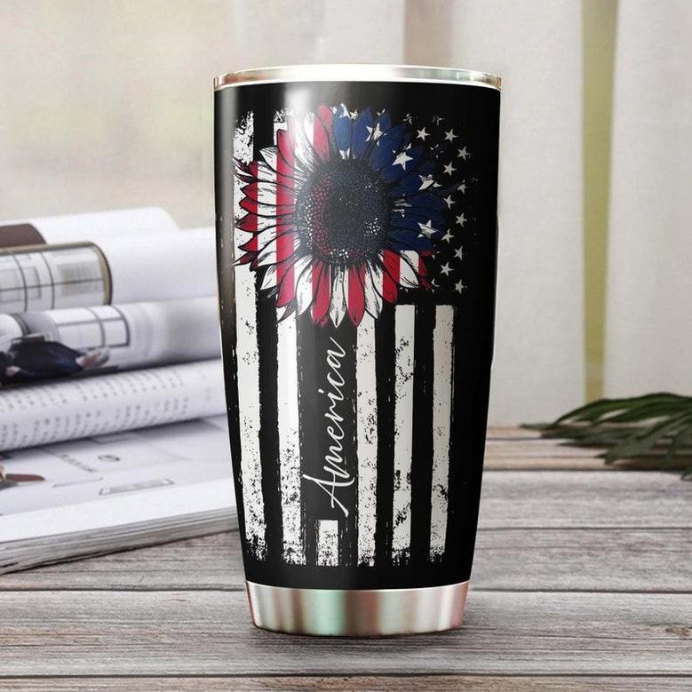 Sunflower America Flag Independence Day Personalized Tumblersunflower Tumblergift For America Loversunflower Presentgift For Her For Him