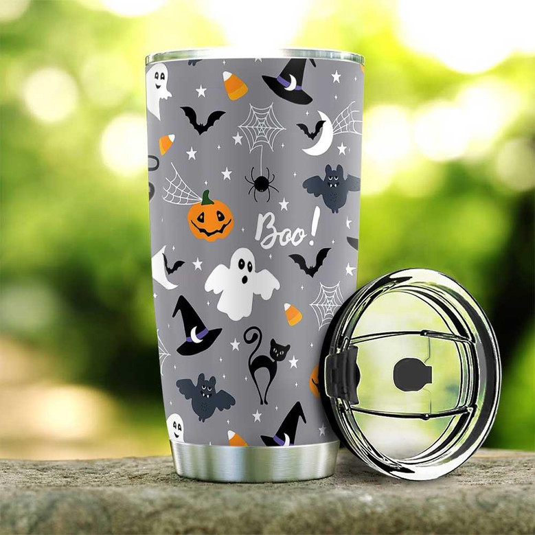 Trick Or Treat Funny Halloween Pattern Halloween Character Costumes Witch Boo Ghost Scary Pumpkin Trick Or Treat Halloween Stainless Steel Tumbler