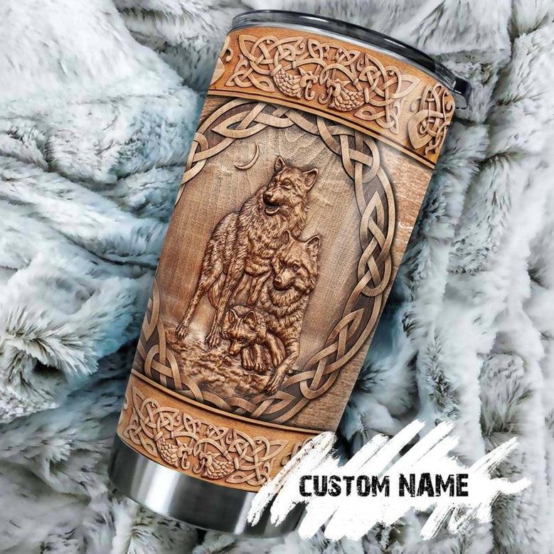 Gift For Him, Viking Stainless Steel 20oz Tumbler, Viking Wolf Metal Texture Silver Style Personalized Tumbler Wolf Lover Tumbler Birthday Gift For Your Man Husband Unique Present