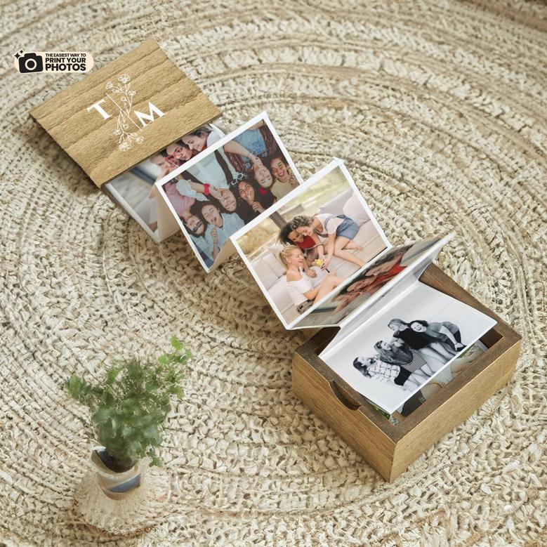 Initial Customized Pull Out Photo Album Personalized Memory Wooden Box