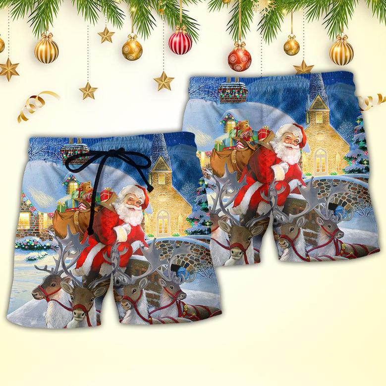 Christmas Santa Claus Reindeer Gift For Xmas Art Style Beach Short