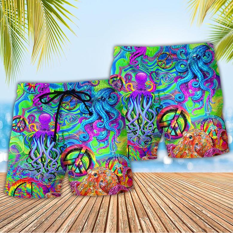 Hippie Funny Octopus Colorful Tie Dye Beach Short