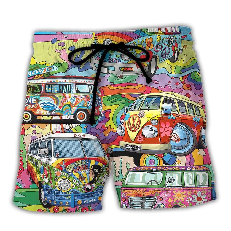 Hippie Van Colorful Art Peace Beach Short
