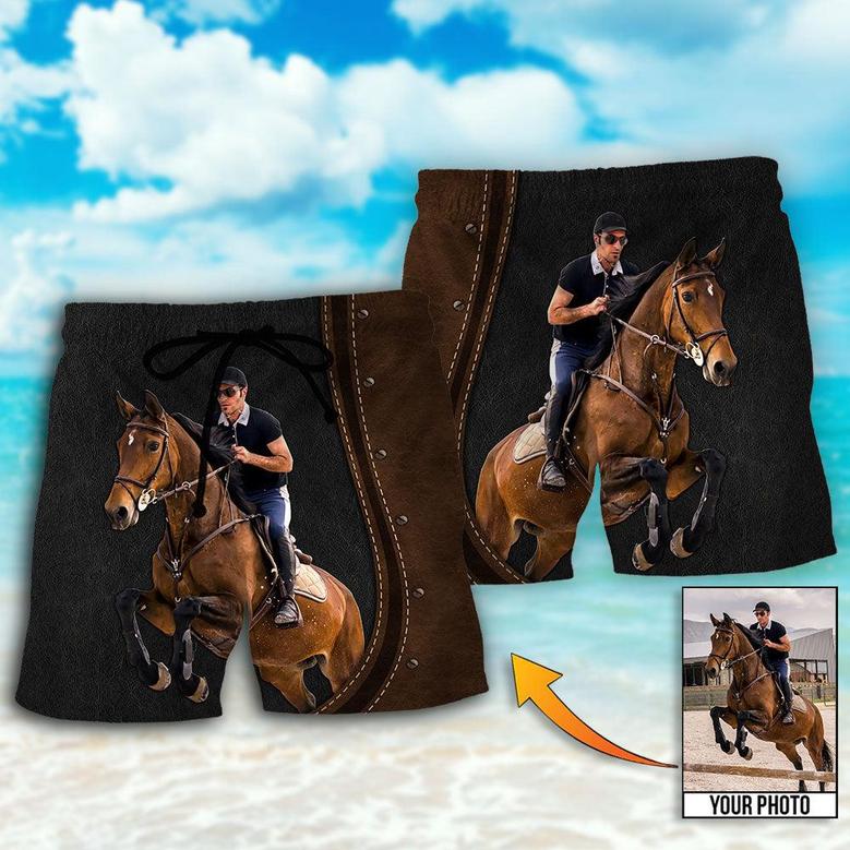 Personalized Horse Riding Horse Leather Style Custom Photo Beach Short