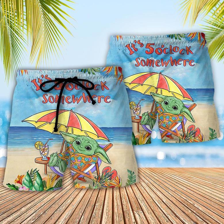 SW Baby Yoda In The Beach It’s 5 O’clock Somewhere Print Beach Short Family