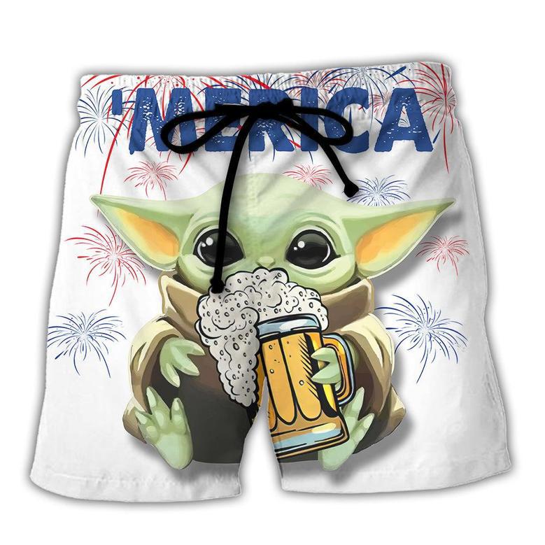 SW Baby Yoda With Beer Beach Short Family