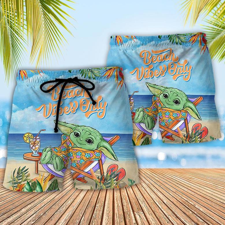 SW Cartoon Baby Yoda Beach Vibes Only Beach Short Family