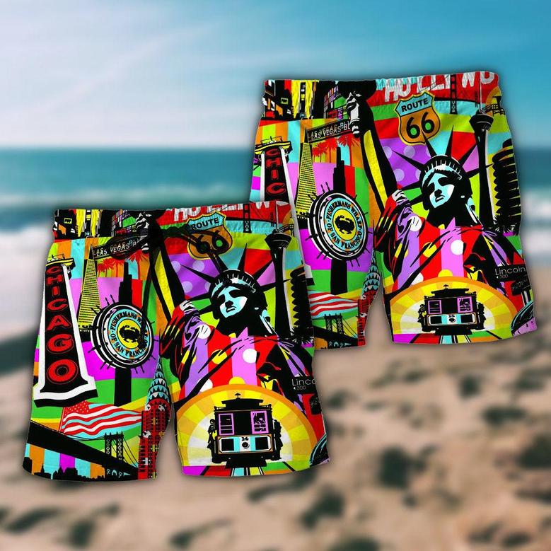 America Travel Colorful Style Beach Short
