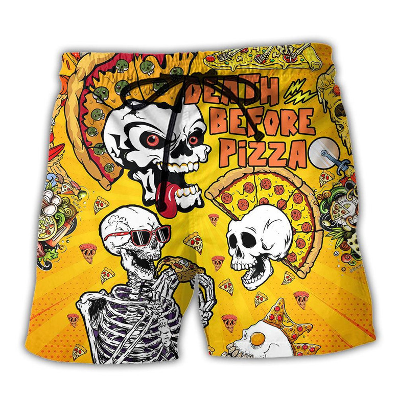 Food We're Death Before Pizza Skull Beach Shorts