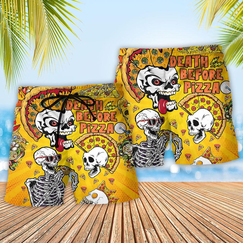 Food We're Death Before Pizza Skull Beach Shorts