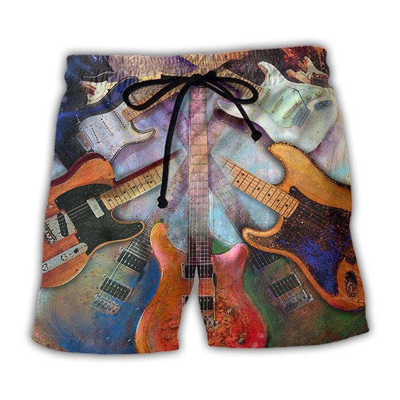 Guitar Abstract Colorful Lover Guitar Art Style Beach Short