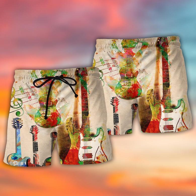Guitar Abstract Guitar Colorful Art Style Beach Short