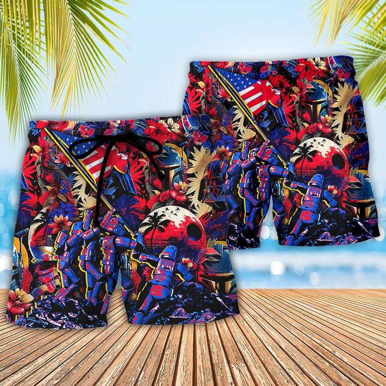 Independence Day Special Starwars Synthwave Tropical Style Beach Short Family