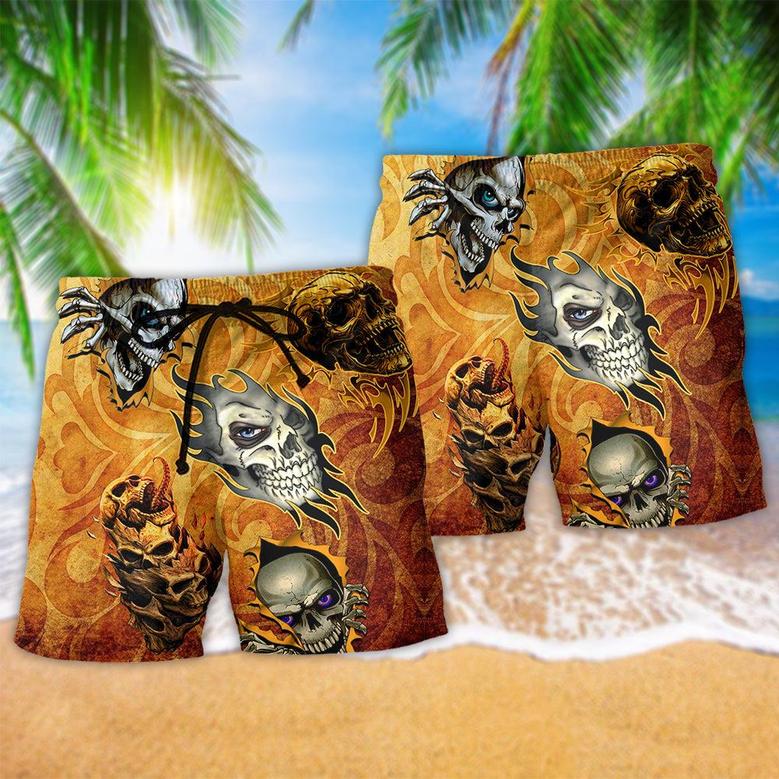 Skull And Fire My Style Yellow Style Beach Short