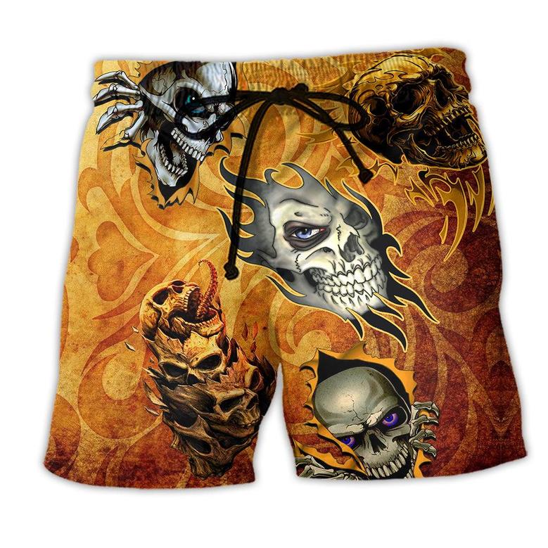 Skull And Fire My Style Yellow Style Beach Short