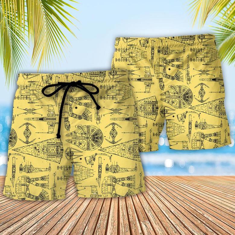 Space Ships Starwars Yellow Beach Short Family