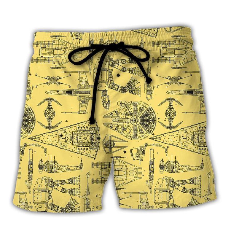 Space Ships Starwars Yellow Beach Short Family