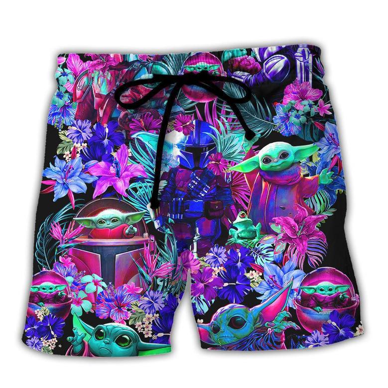 Special Starwars Baby Yoda Synthwave Beach Short Family