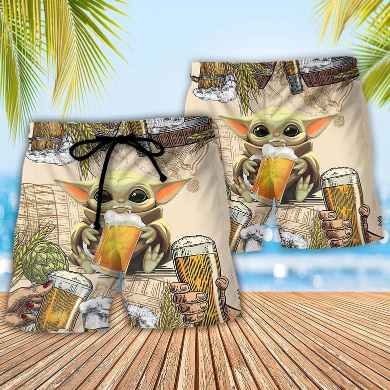 Starwars Baby Yoda And Beer Wheat Beach Short Family