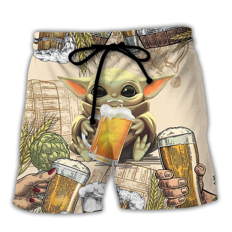 Starwars Baby Yoda And Beer Wheat Beach Short Family