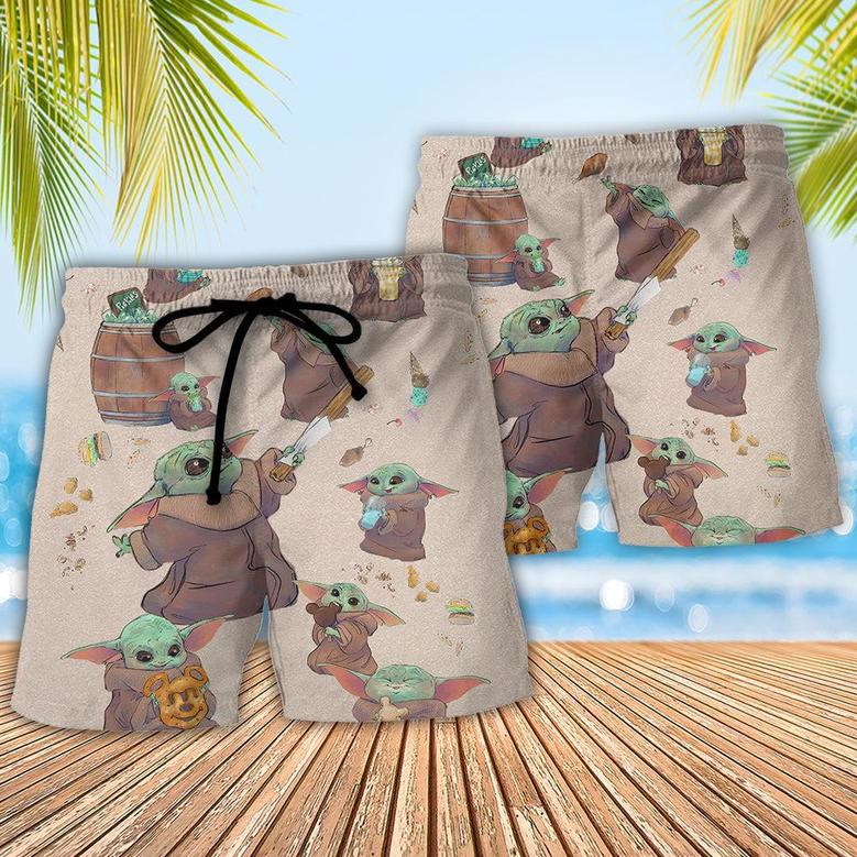 Starwars Baby Yoda Eating Everything Beach Short Family