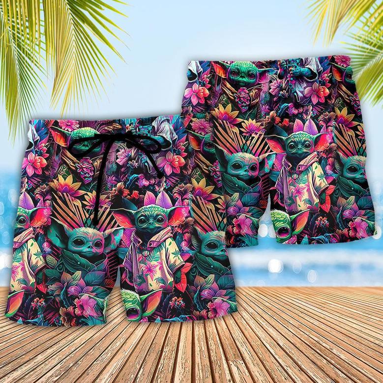 Starwars Baby Yoda Synthwave Cool Beach Short Family