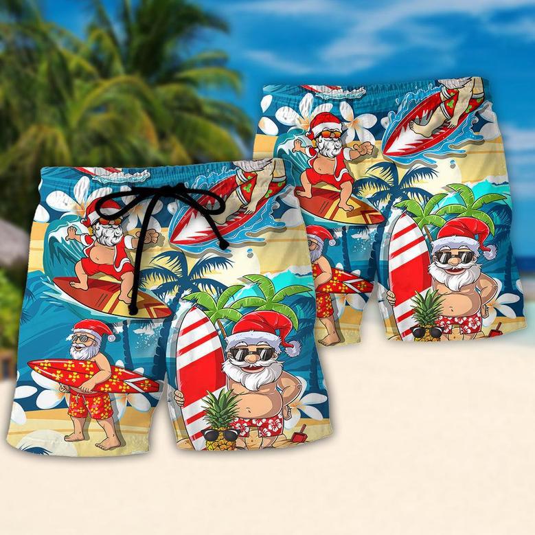 Surfing Funny Santa Mele Kalikimaka Christmas In July Surfing Lovers Beach Short