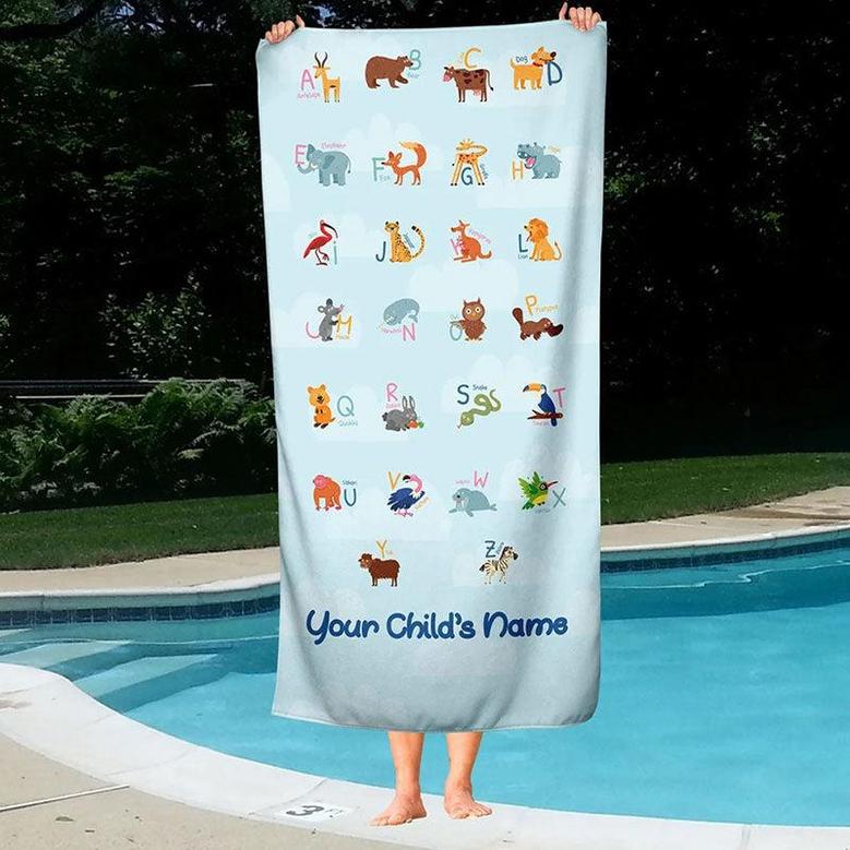 Personalized Animal Alphabet And Name Beach Towel