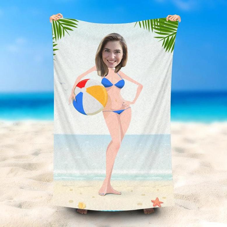 Personalized Bikini Beauty Ball Beach Towel With Photo