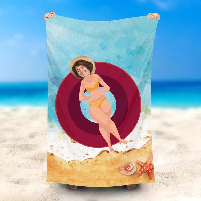 Personalized Bikini Lady Red Swimming Ring Beach Towel