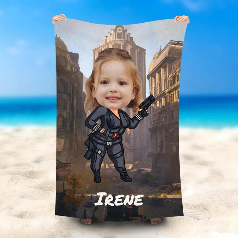 Personalized Black Widow Girl Building Beach Towel