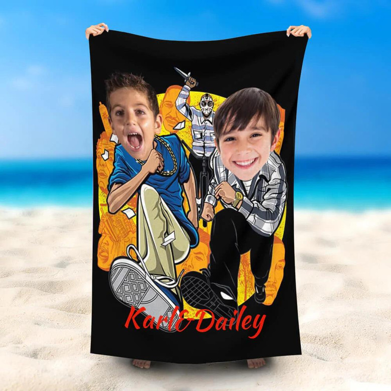 Personalized Boys Running Away Bad Men Beach Towel