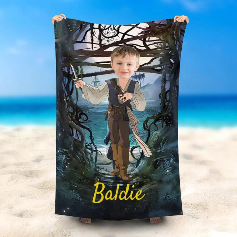 Personalized Captain Jake With Sword Boy Beach Towel