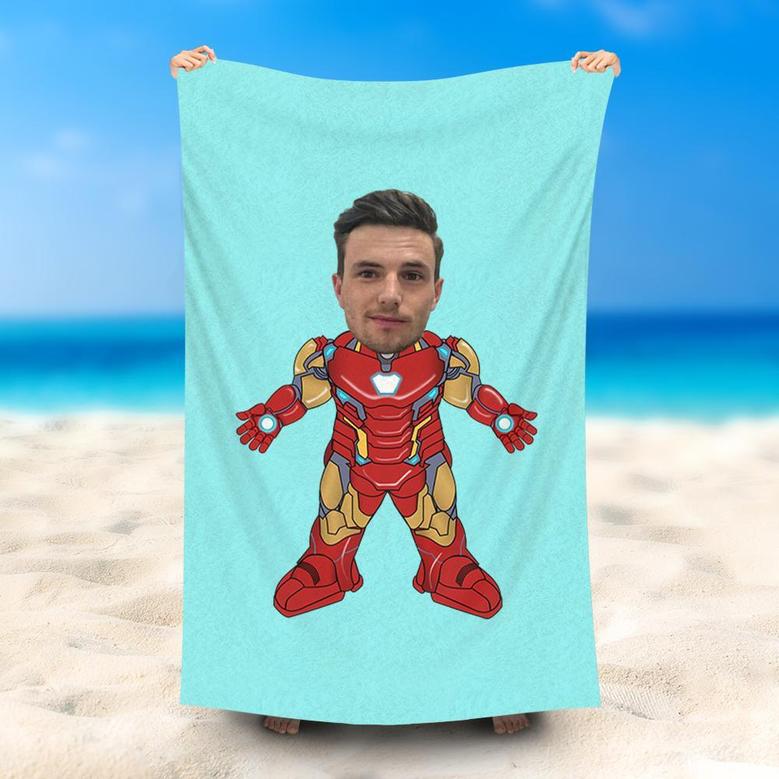 Personalized Cartoon Iron Man Blue Beach Towel