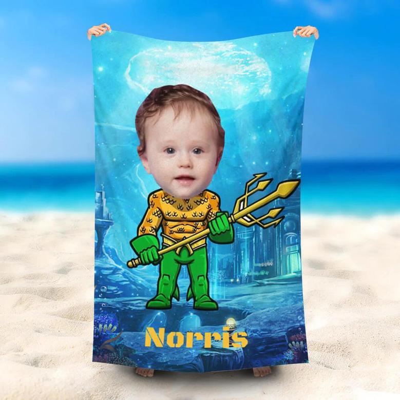 Personalized Castle Little Sea King Blue Beach Towel