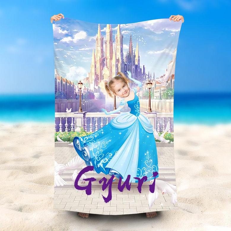 Personalized Cinderella Princess Castle Beach Towel