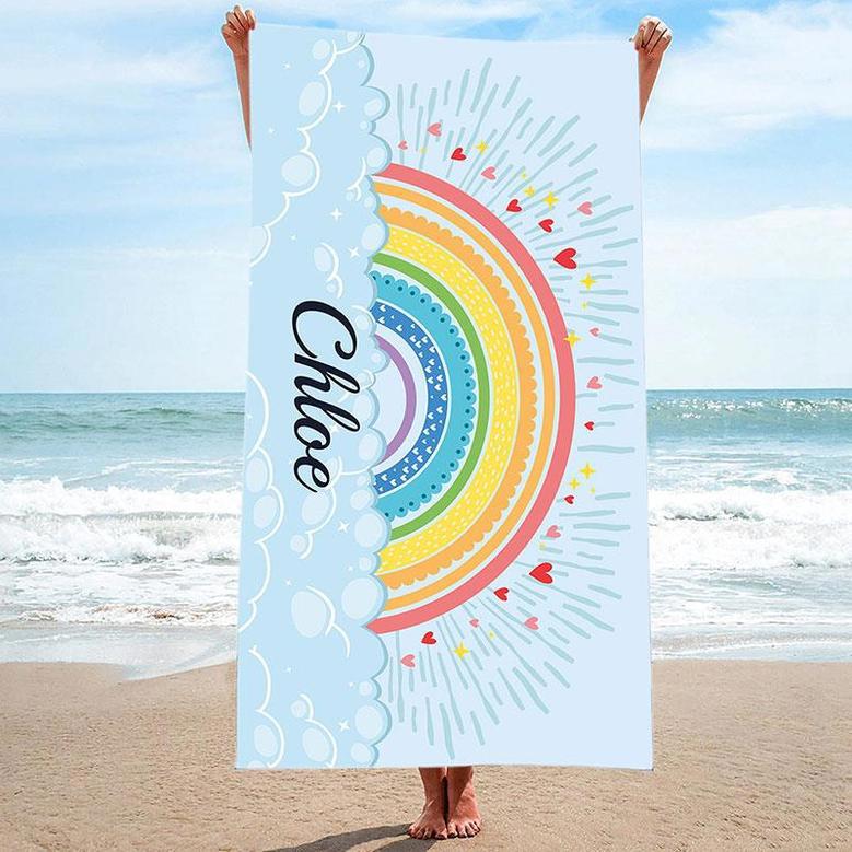 Personalized Colorful Rainbow Name Summer Beach Towel