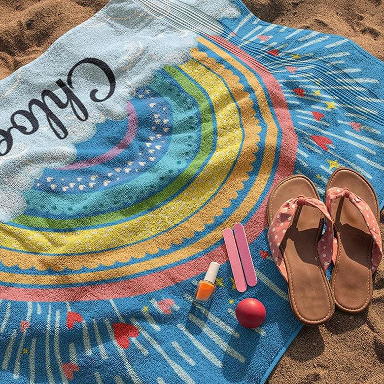 Personalized Colorful Rainbow Name Summer Beach Towel