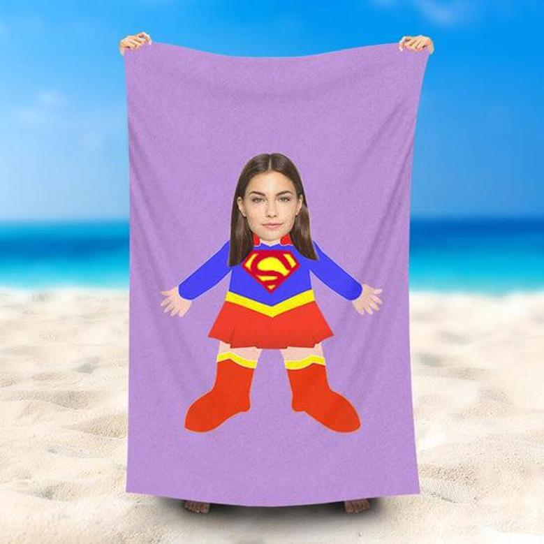 Personalized Cute Superwoman Purple Summer Beach Towel